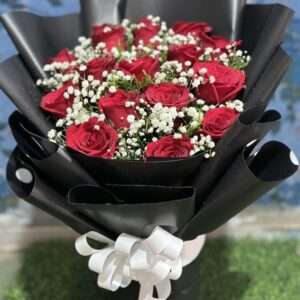 Midnight Elegance Red Rose Bouquet