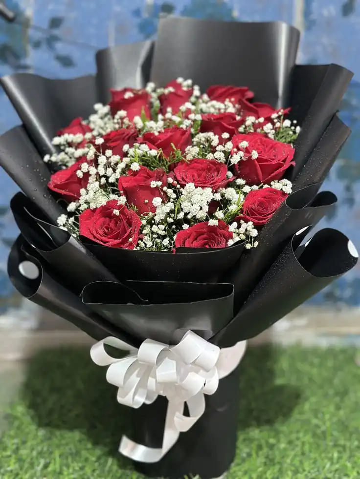 Midnight Elegance Red Rose Bouquet