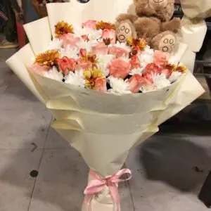 Mixed Flower Bouquet with Teddy Bear Combo