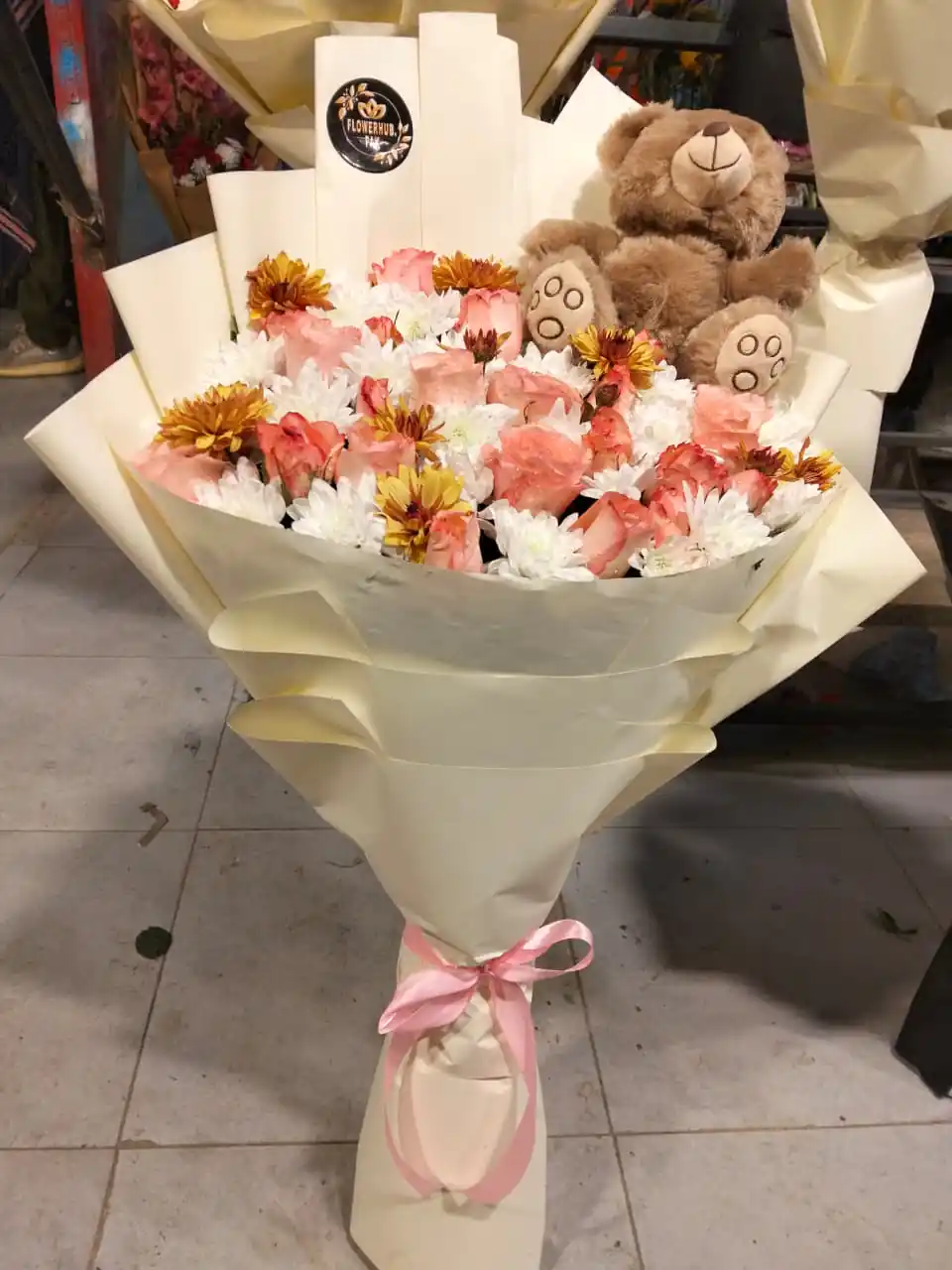 Mixed Flower Bouquet with Teddy Bear Combo