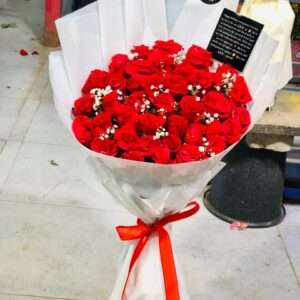 Red Rose Bouquet with Baby's Breath