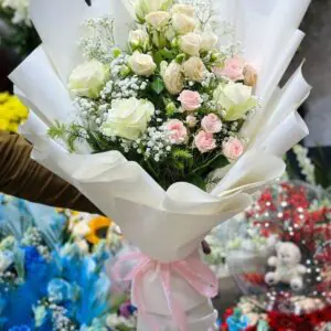 White & Pink Rose Garden Bouquet