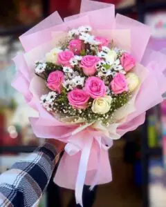Sweet Romance Pink & Cream Rose Bouquet