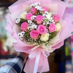 Sweet Romance Pink & Cream Rose Bouquet
