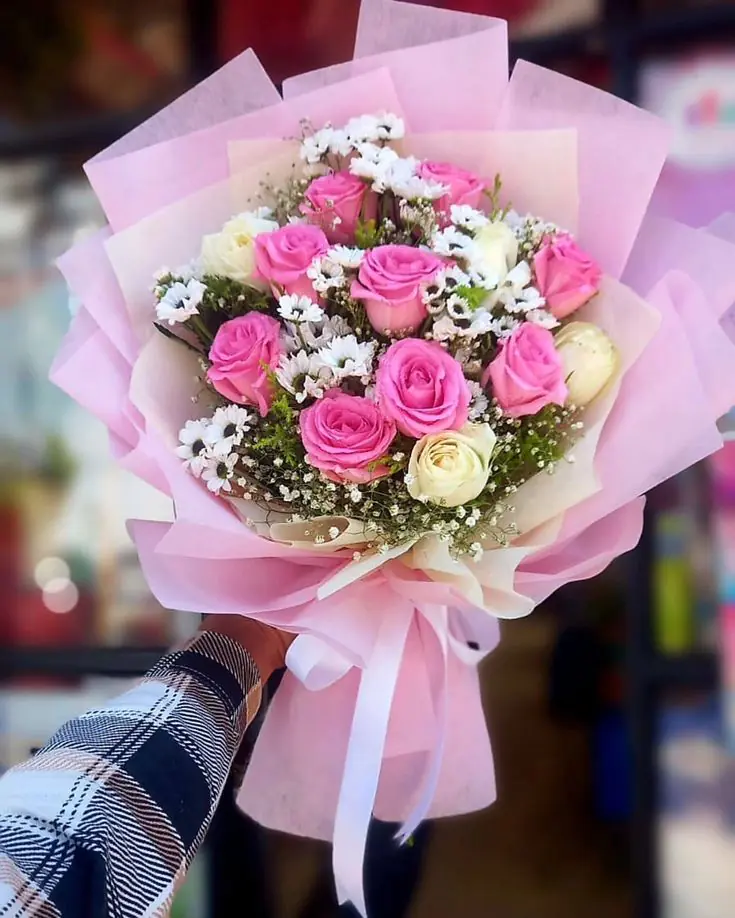 Sweet Romance Pink & Cream Rose Bouquet