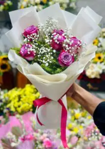 Magenta Rose & Baby's Breath Bouquet