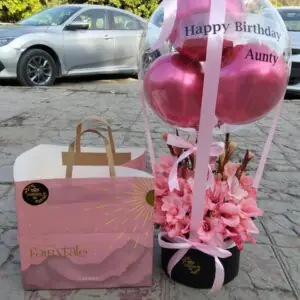 Pink Color Balloon Box with Layers Cake