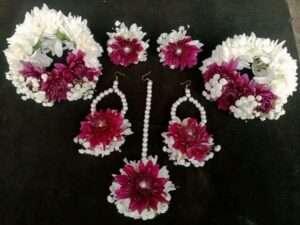 White & Deep Pink Floral Jewelry Set