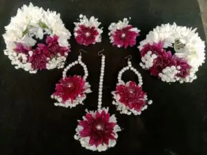 White & Deep Pink Floral Jewelry Set