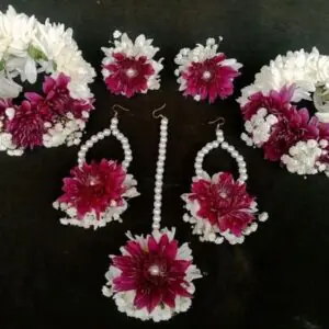 White & Deep Pink Floral Jewelry Set