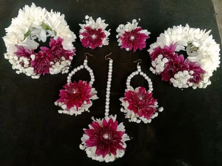 White & Deep Pink Floral Jewelry Set