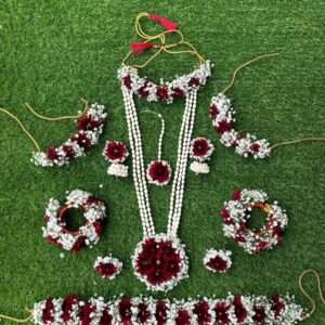 Maroon & White Floral Jewelry Set