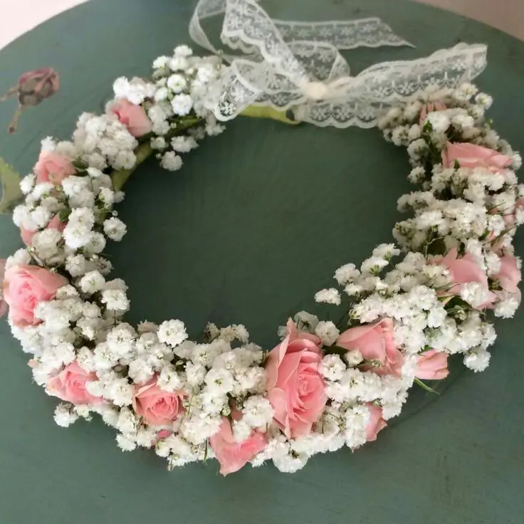 Rose & Baby’s Breath Hair Gajra Crown
