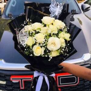 Elegant White Rose Butterfly Bouquet