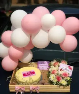 Mother’s Day Love Hamper with Cake, Flowers & Balloons