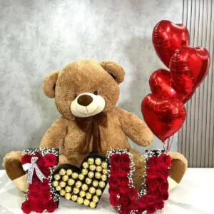 Royal Love Surprise – Teddy, Rose Letters & Heart Balloons