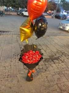 Romance Red Rose Bouquet with Balloons
