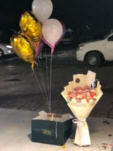 Elegant Blush Surprise Bouquet with Balloon Set