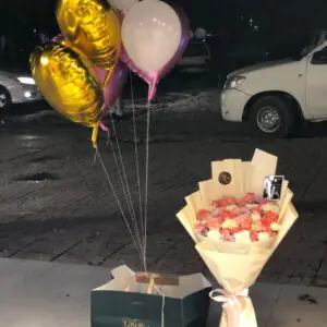 Elegant Blush Surprise Bouquet with Balloon Set