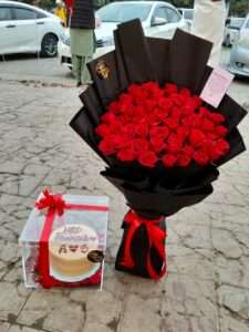 Romance Rose Bouquet with Celebration Cake