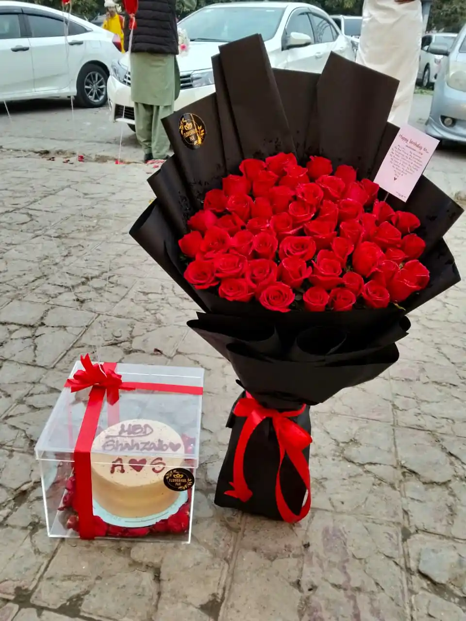 Romance Rose Bouquet with Celebration Cake