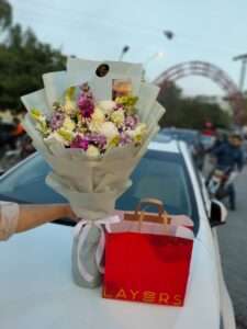 Mixed Flower Bouquet with Layers Cake